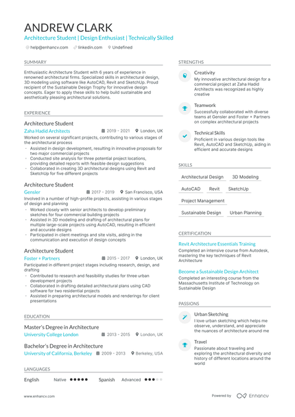 5 Architecture Student Resume Examples & Guide for 2024