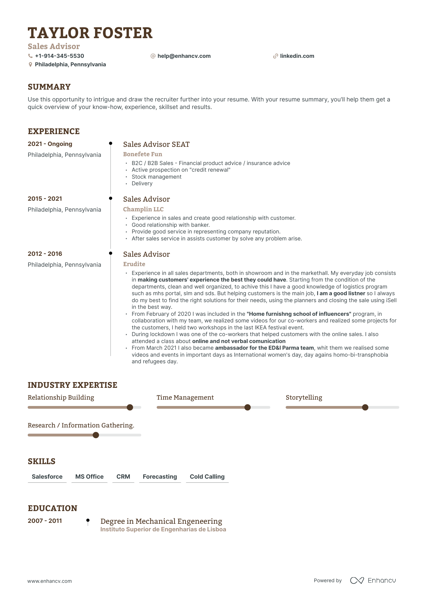 Sales Advisor Resume Examples & Guide for 2023 (Layout, Skills ...