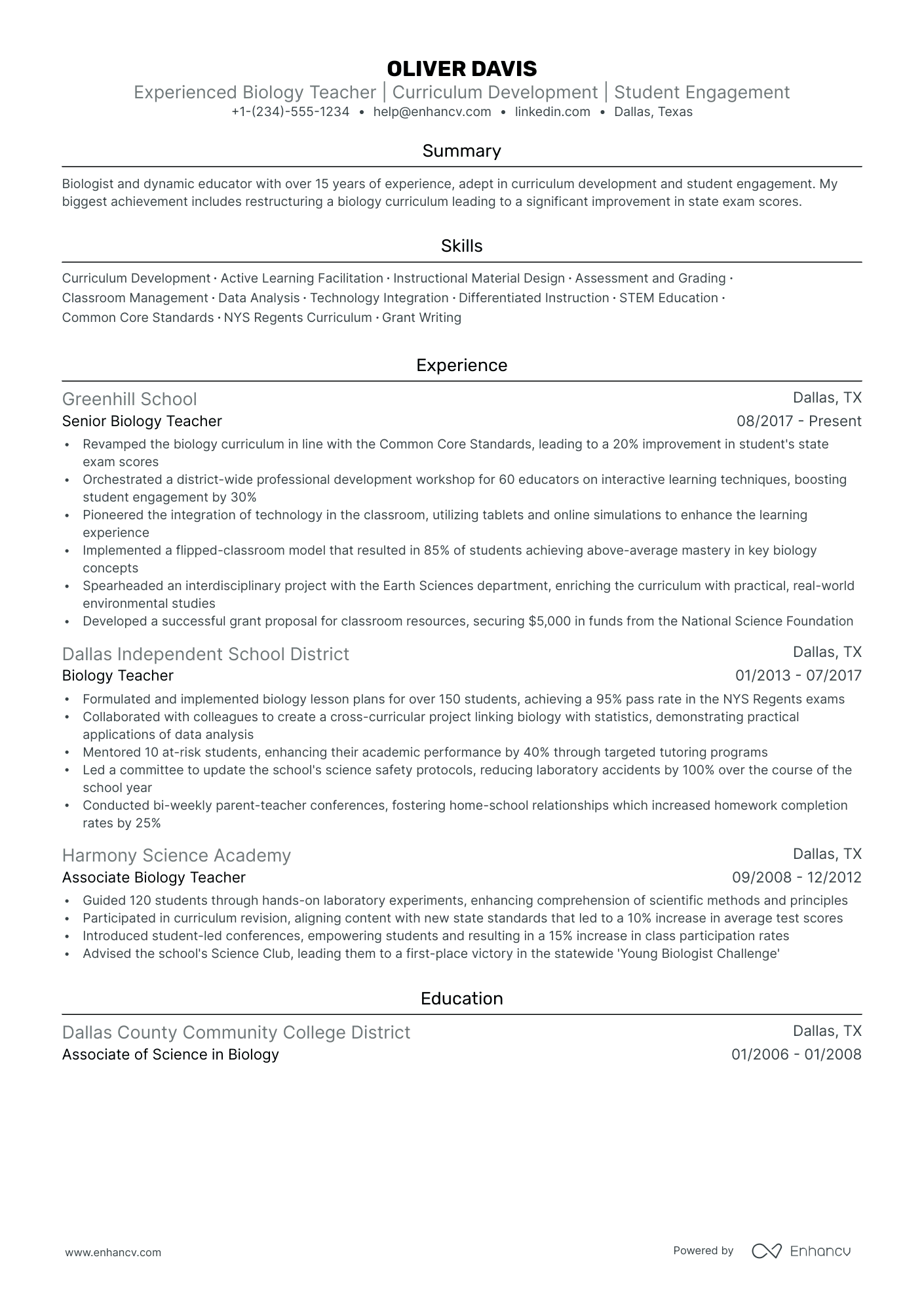 5 Biology Teacher Resume Examples & Guide for 2024