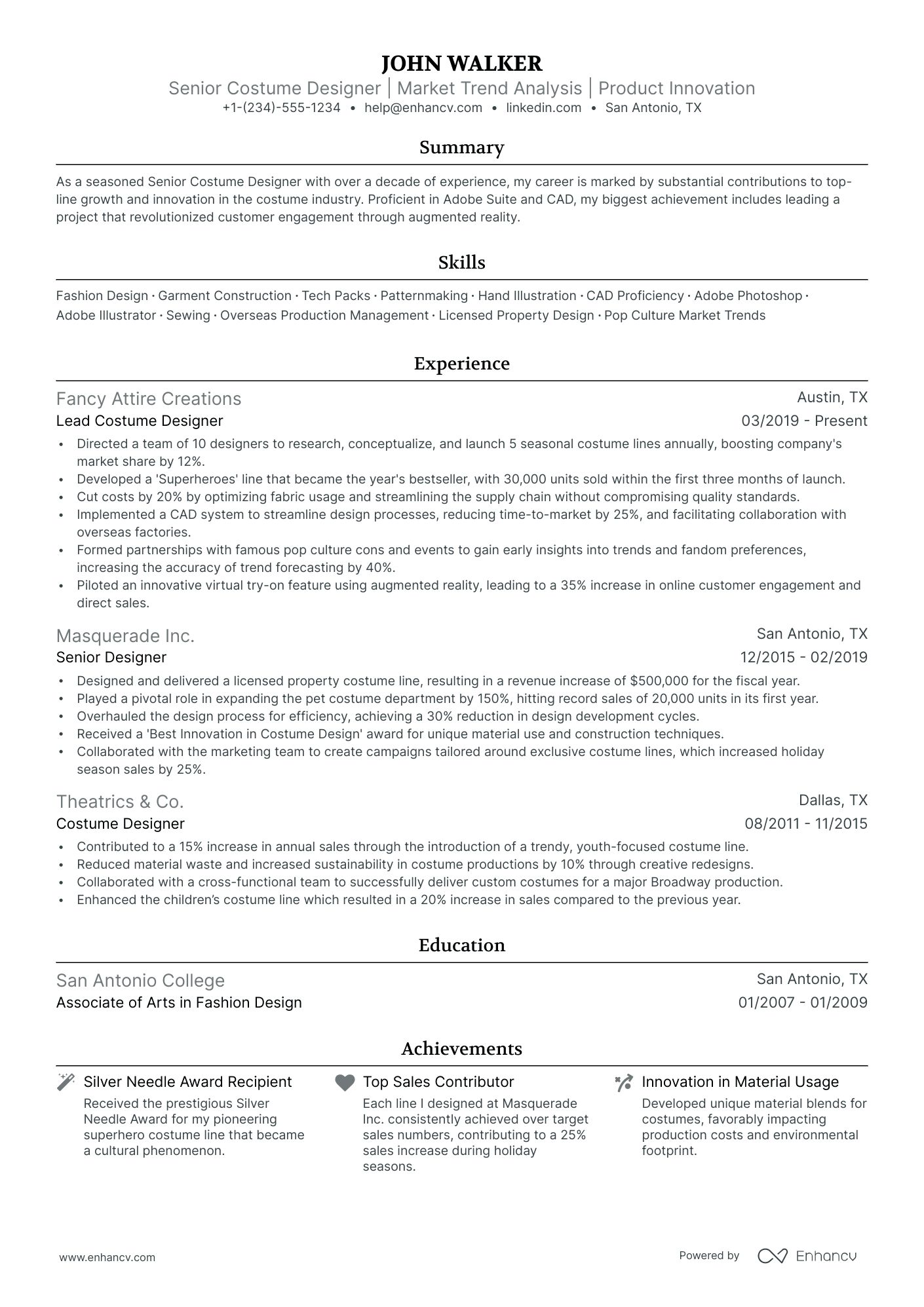 5 Costume Designer Resume Examples & Guide for 2024