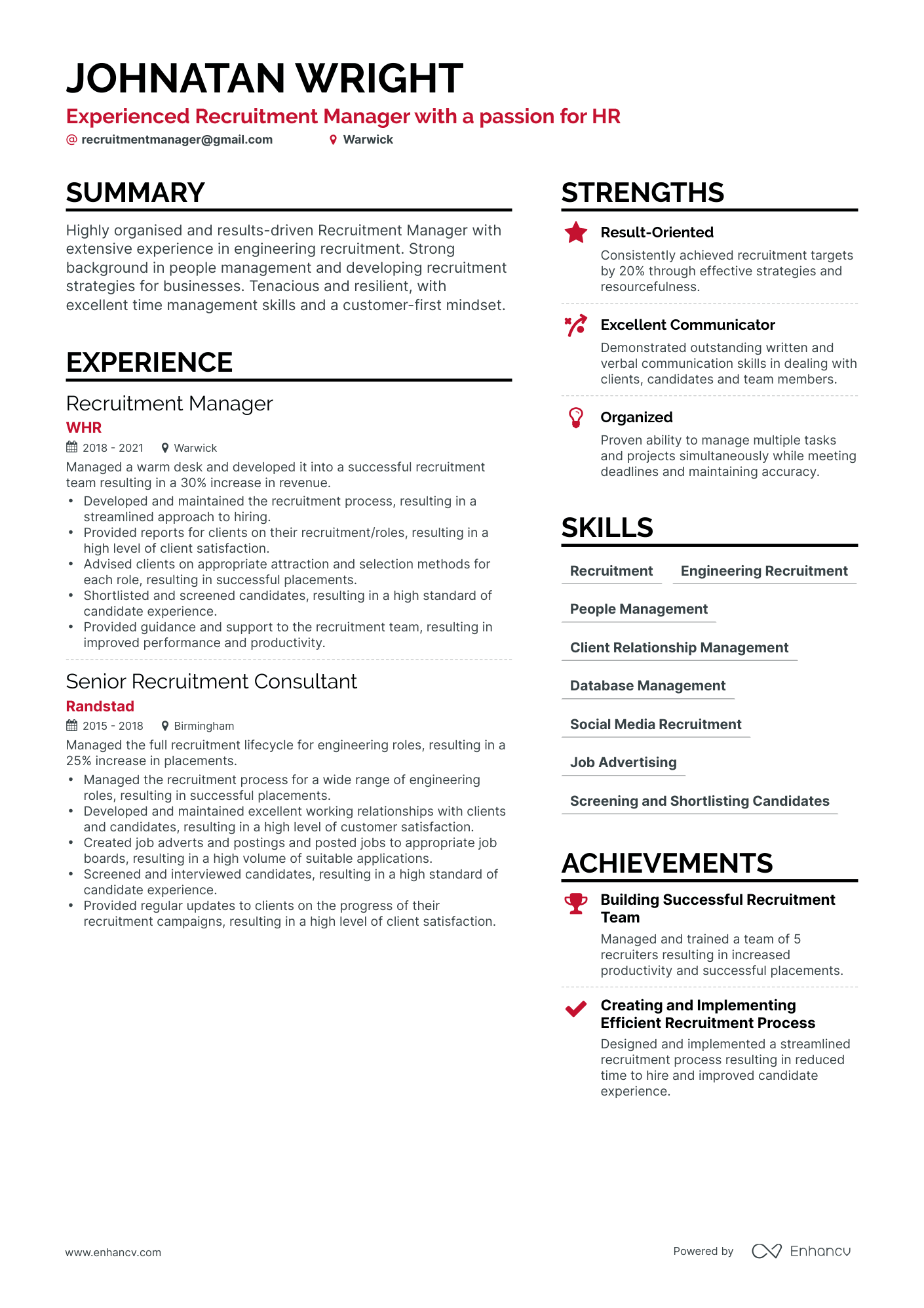 5 Recruitment Manager Resume Examples & Guide for 2024