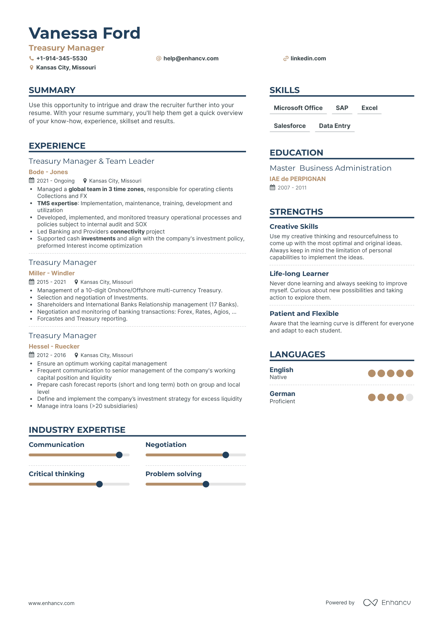 Treasury Manager Resume Examples & Guide for 2023 (Layout, Skills ...