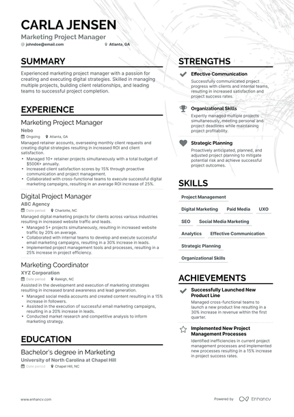 5 Marketing Project Manager Resume Examples & Guide for 2024