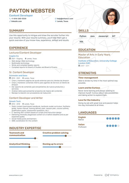 Content Developer Resume Examples & Guide for 2023 (Layout, Skills ...