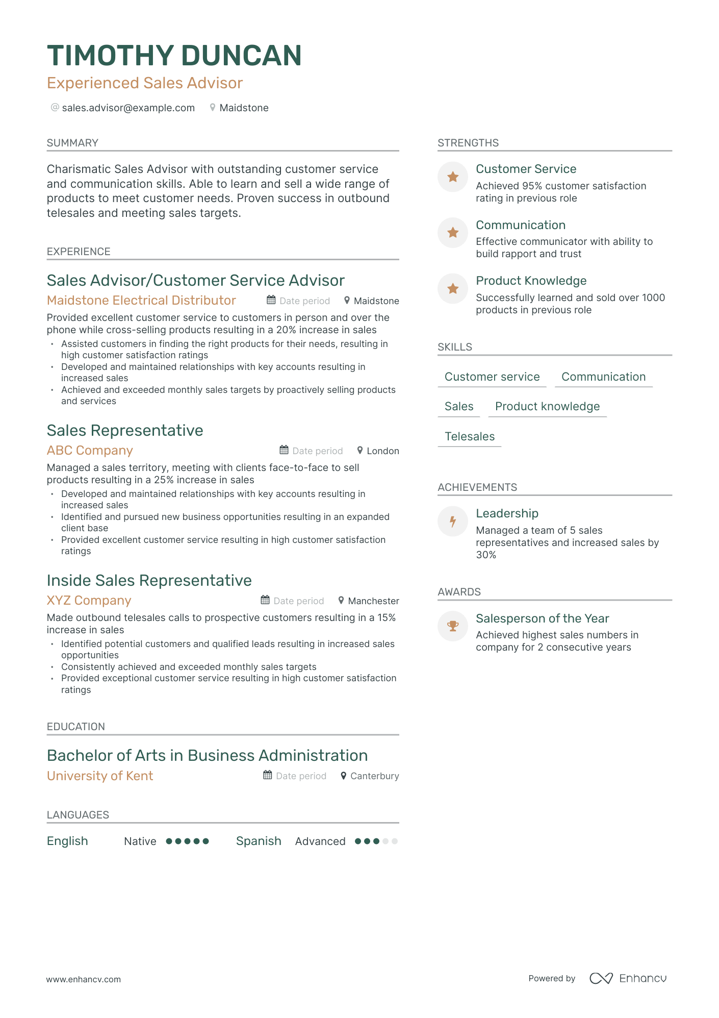 5 Sales Advisor Resume Examples & Guide for 2024