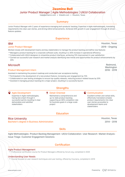 5 Junior Product Manager Resume Examples & Guide for 2024