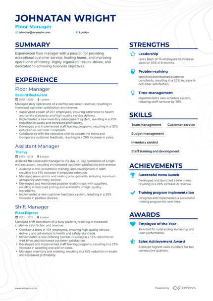 5 Floor Manager Resume Examples & Guide for 2024