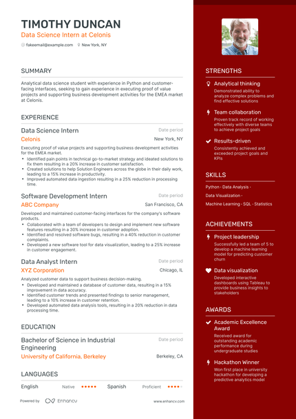 Data Science Intern Resume Examples & Guide for 2023 (Layout, Skills ...