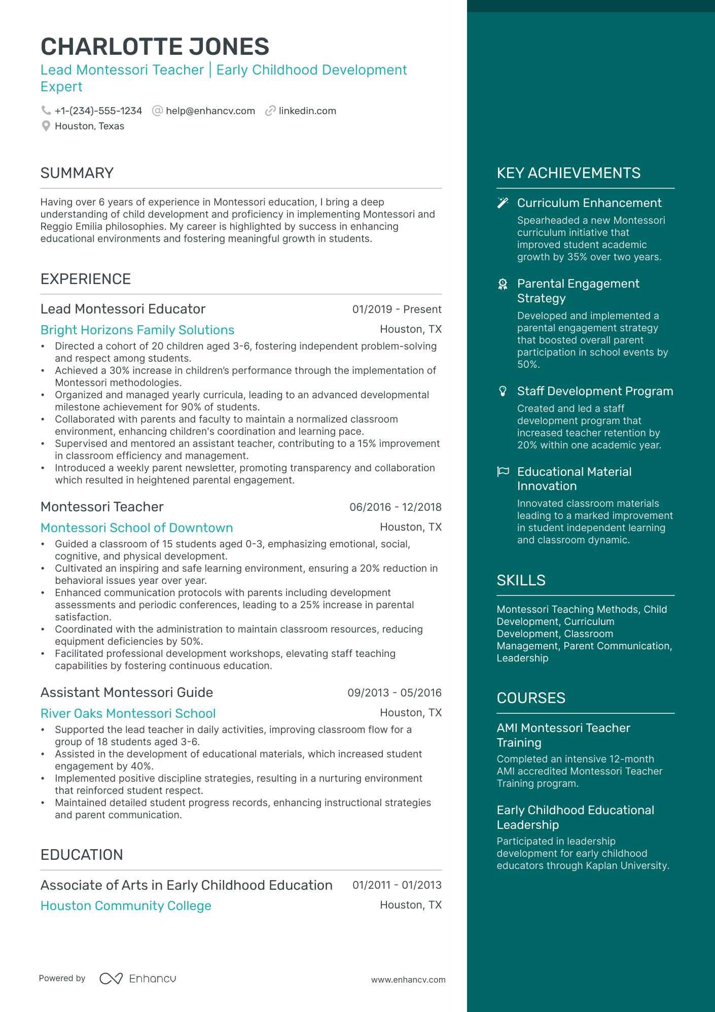 10 Montessori Teacher Resume Examples - AHR0cHM6Ly9jZG4uZW5oYW5jdi5jb20vcHJlZGVmaW5lZC1leGFtcGxlcy82ZUJ2TGswbWh5bHpNU0w5Z2t5c3pxOFBzd3ROMUpxRVlRTmxaMTBGL2ltYWdlLnBuZw~~ 