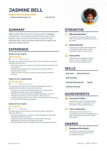 5 Data Entry Clerk Resume Examples & Guide for 2023