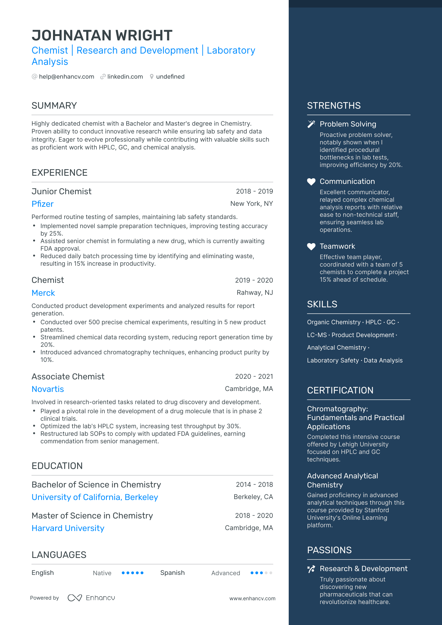 5 Entry Level Chemist Resume Examples & Guide for 2024