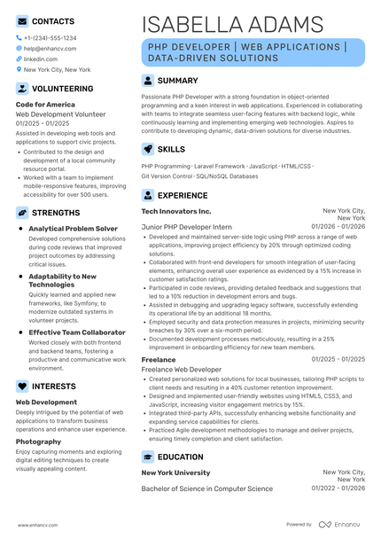 9 PhP Developer Resume Examples & Guide for 2026