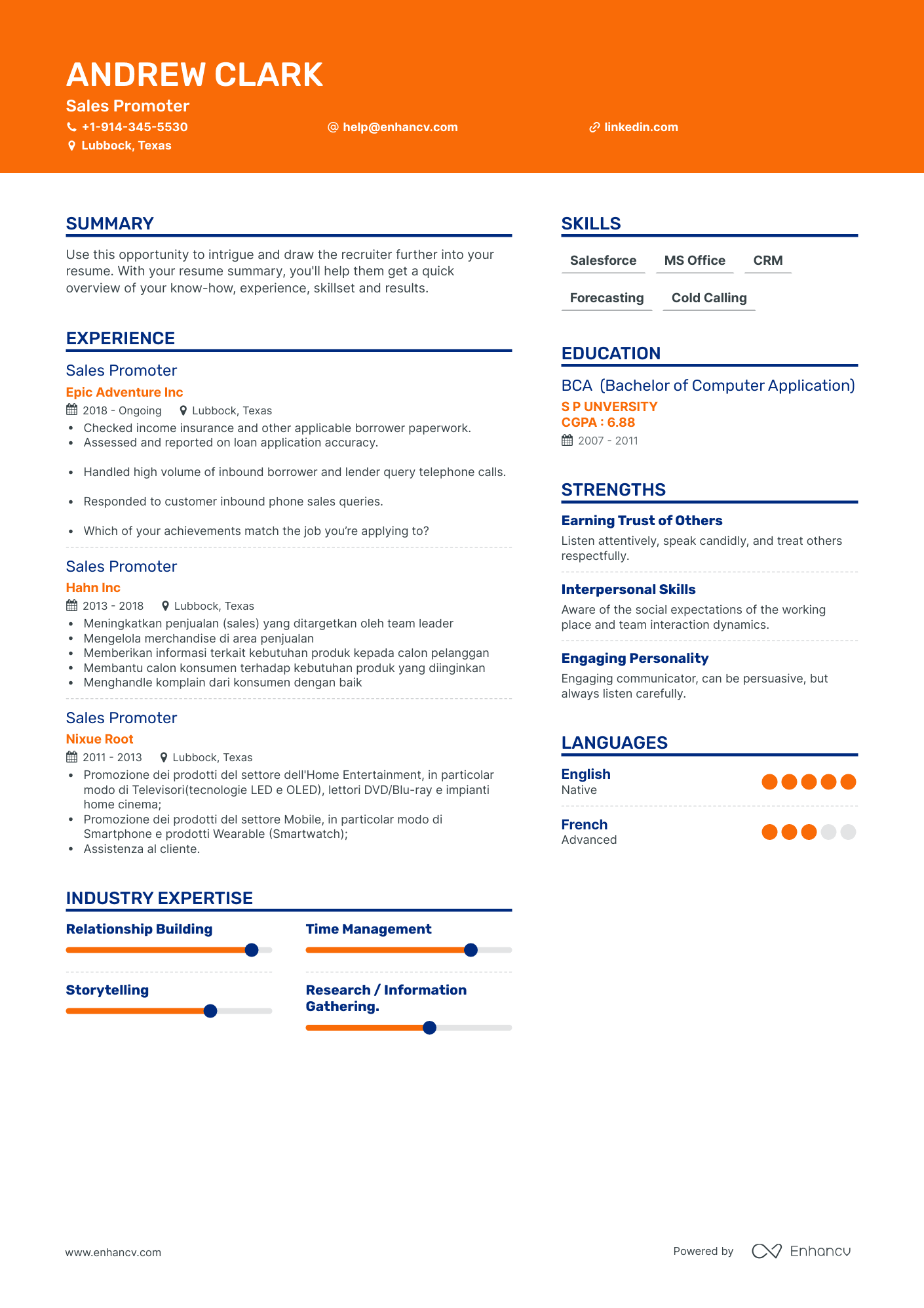 Sales Promoter Resume Examples & Guide for 2023 (Layout, Skills ...