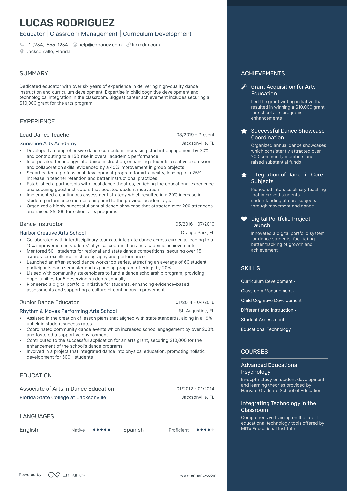 5 Dance Teacher Resume Examples & Guide for 2024