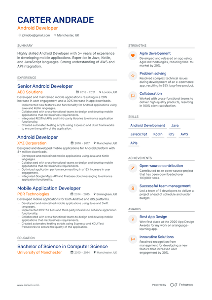 3 Android Developer Resume Examples & Guide for 2023