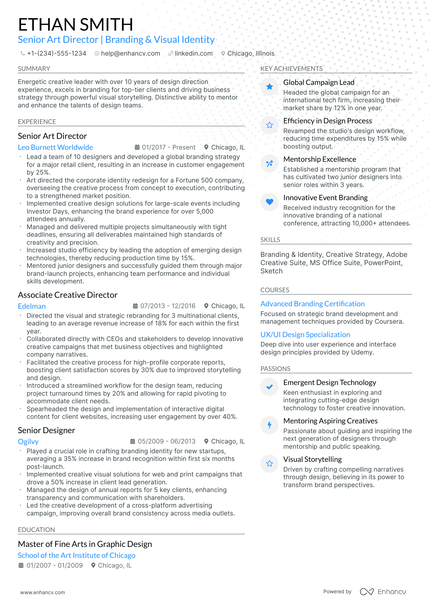 10 Senior Art Director Resume Examples & Guide for 2026