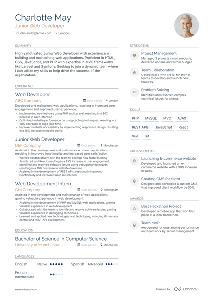 5 Junior Web Developer Resume Examples & Guide for 2023