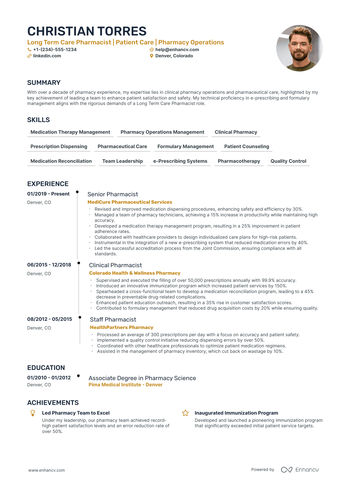 5 Long Term Care Pharmacist Resume Examples & Guide for 2024