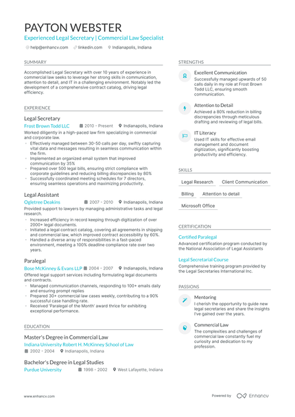 5 Legal Secretary Resume Examples & Guide For 2024