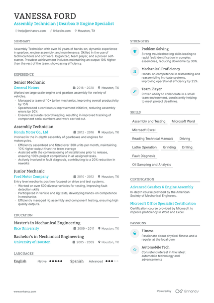 5 Assembly Technician Resume Examples & Guide for 2024