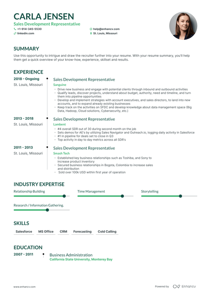 Sales Development Representative Resume Examples & Guide for 2023 ...