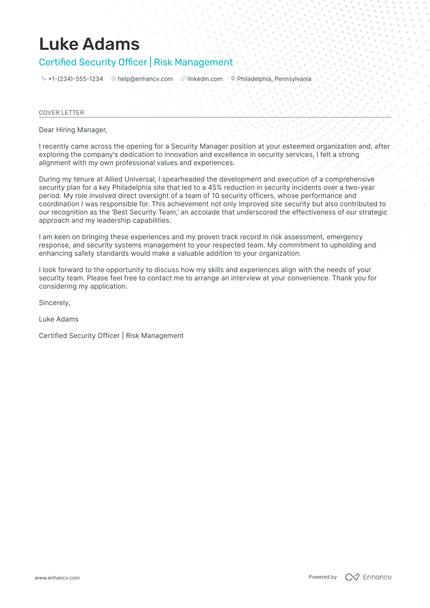 5 Professional Security Officer Cover Letter Examples and Template for ...