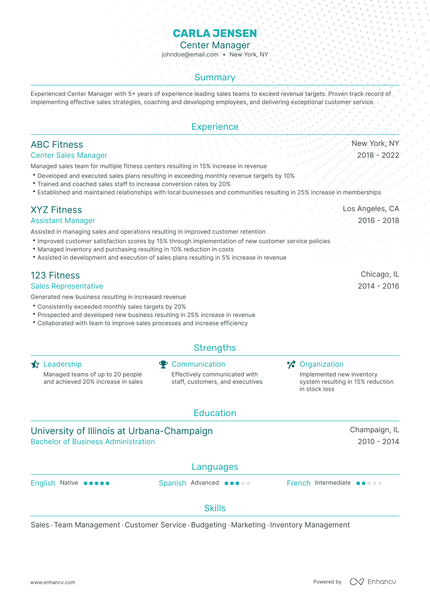 5 Center Manager Resume Examples & Guide for 2024