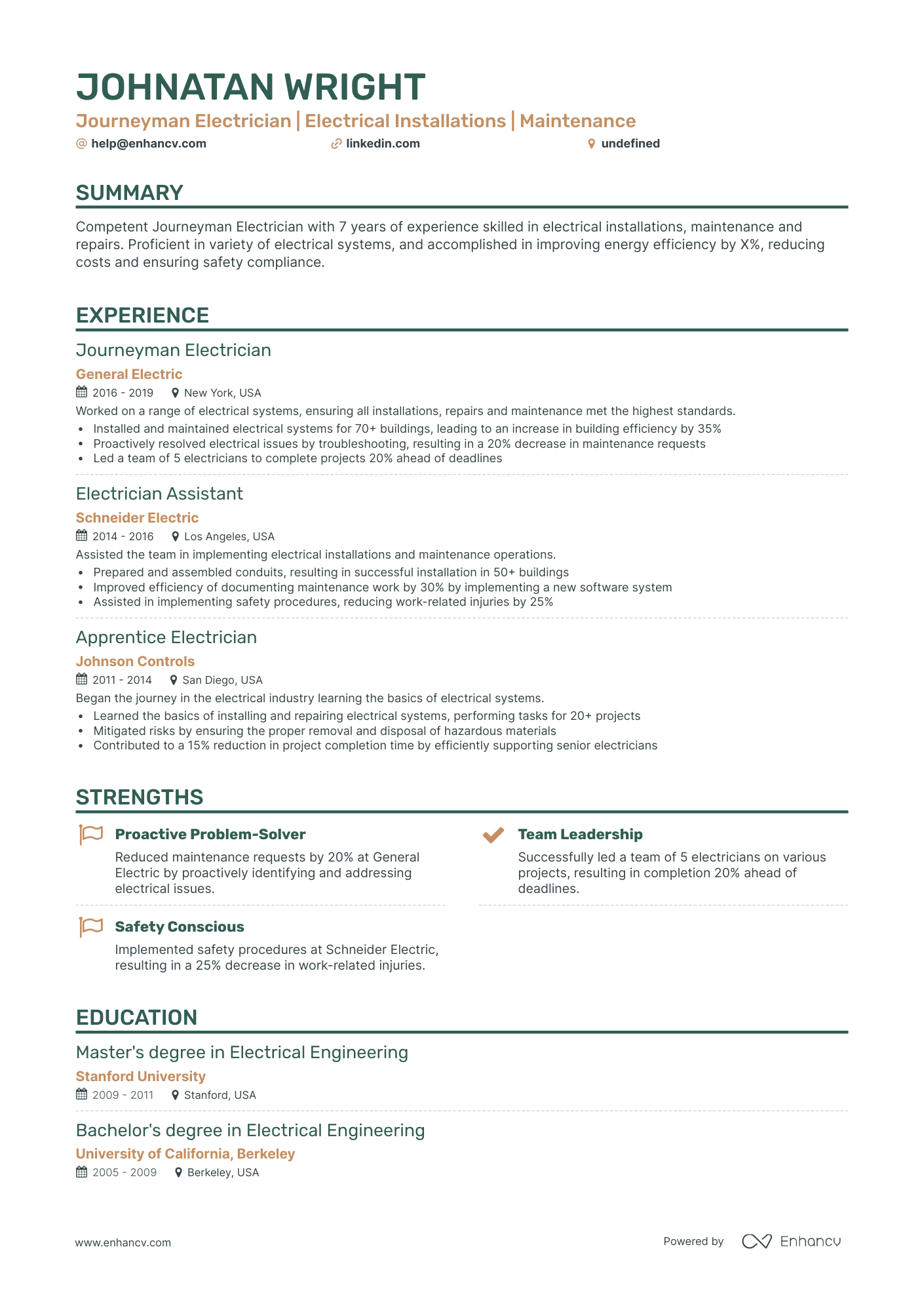 5 Journeyman Electrician Resume Examples & Guide for 2024