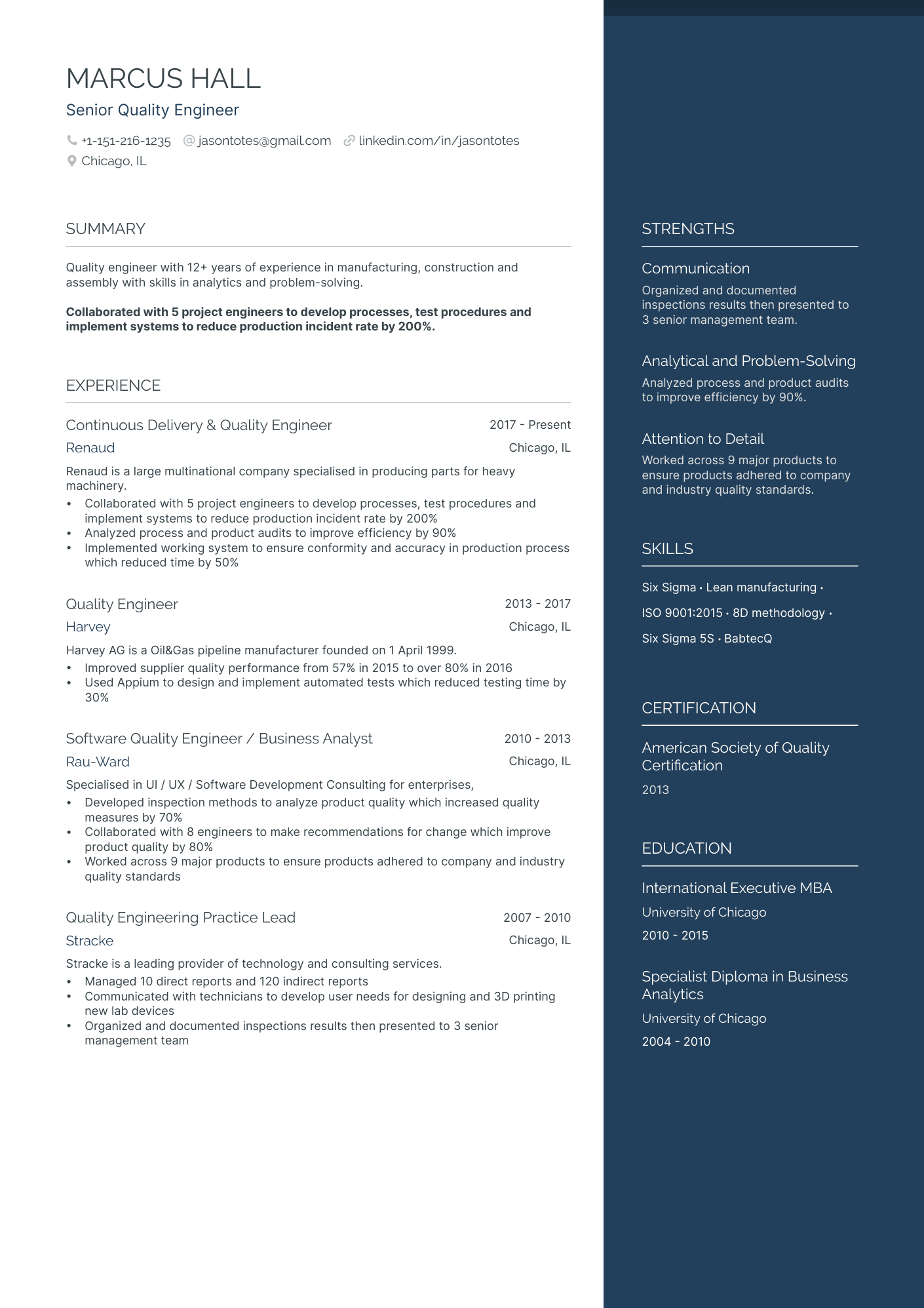 5 Quality Engineer Resume Examples & Guide for 2024