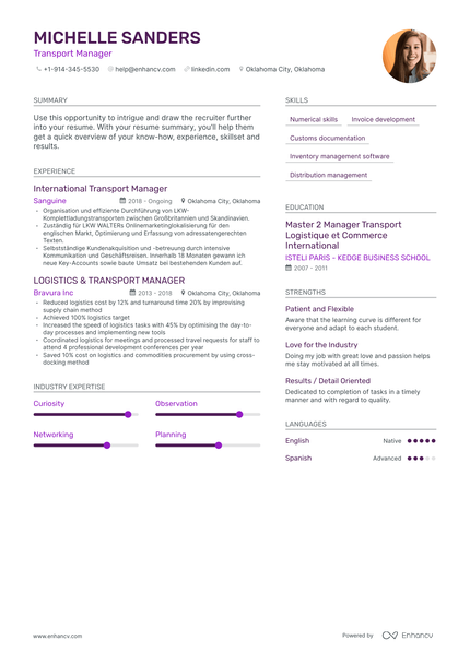 Transport Manager Resume Examples & Guide for 2023 (Layout, Skills ...