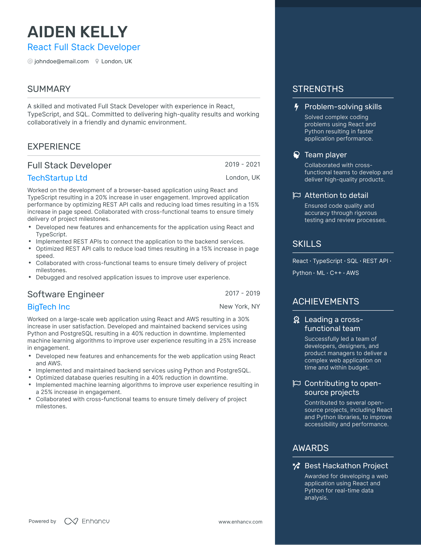 5 React Full Stack Developer Resume Examples & Guide for 2023