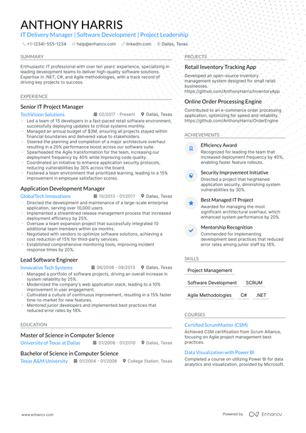 5 IT Delivery Manager Resume Examples & Guide for 2024