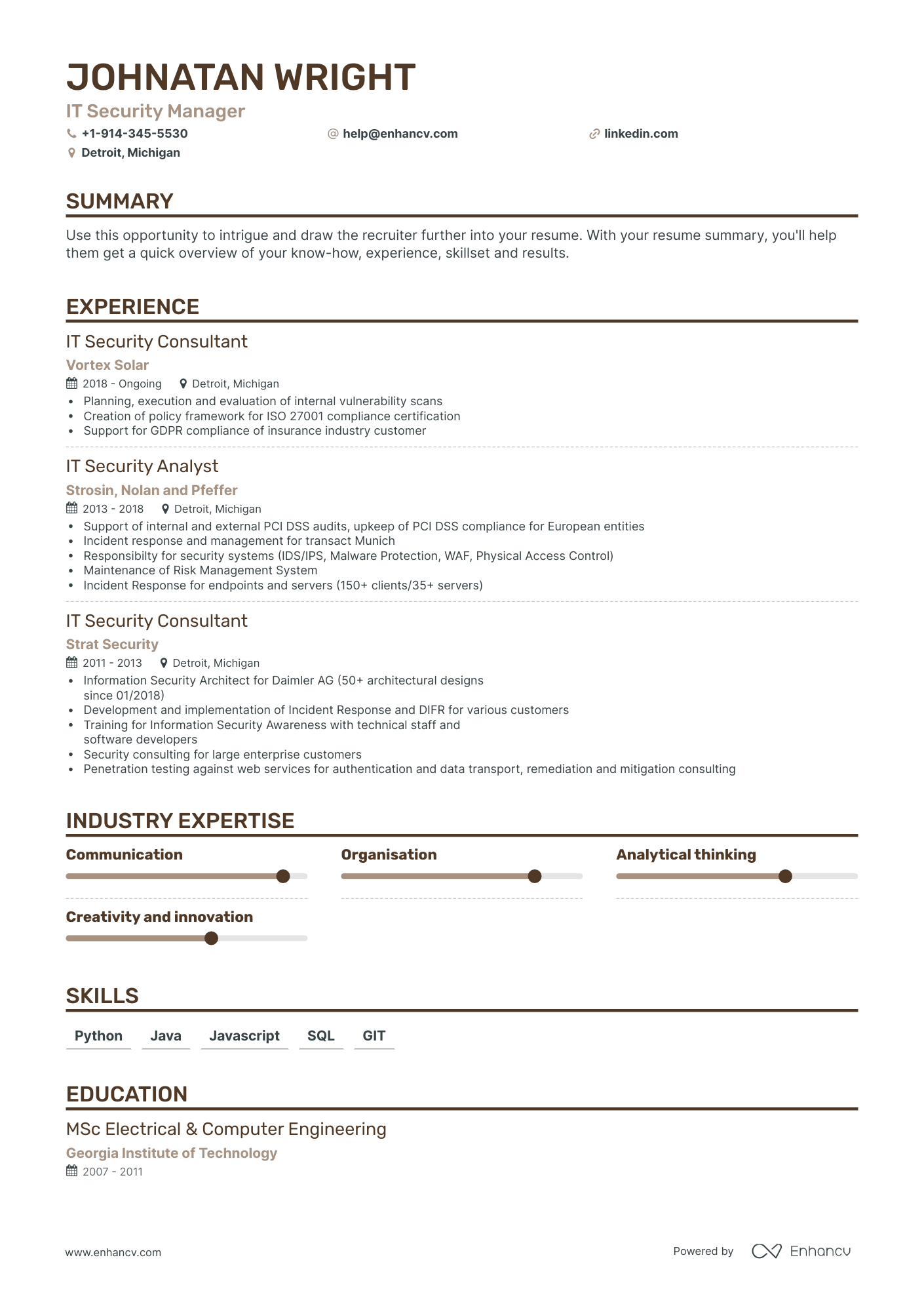 IT Security Manager Resume Examples & Guide for 2023 (Layout, Skills ...