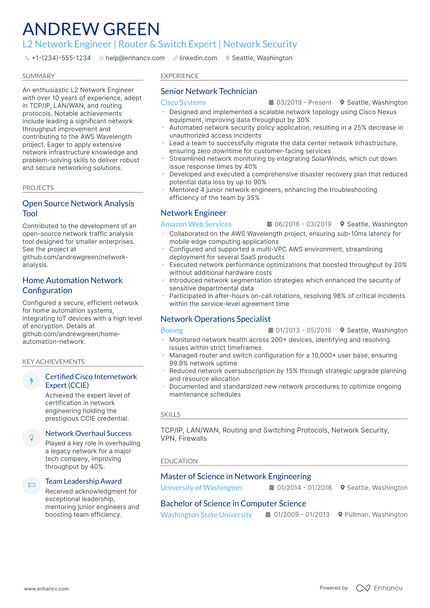10 L2 Network Engineer Resume Examples & Guide for 2026