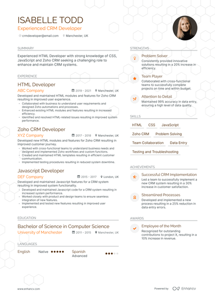 5 Crm Developer Resume Examples & Guide For 2024