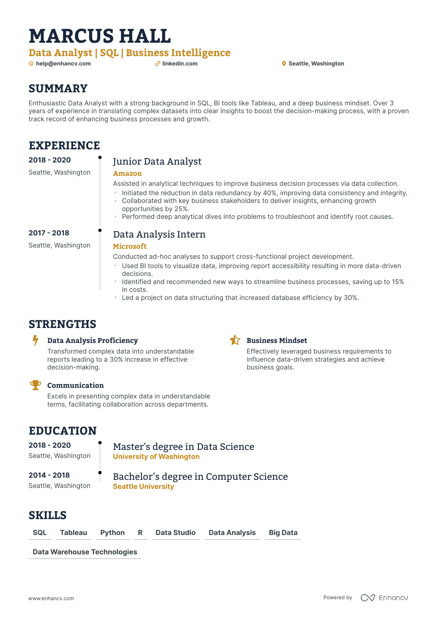 5 Data Analyst Intern Resume Examples & Guide for 2024