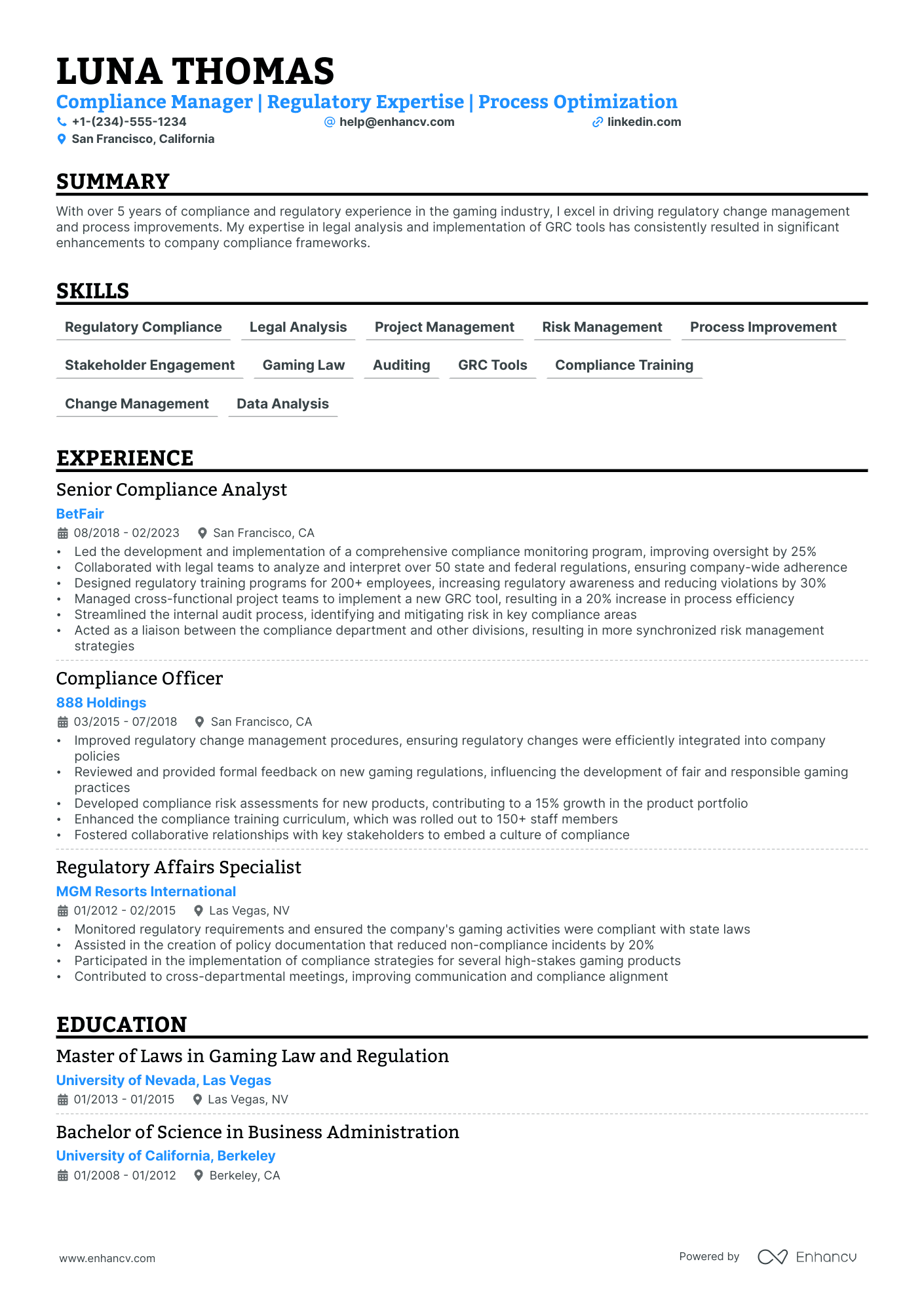 3 Compliance Manager Resume Examples & Guide for 2024