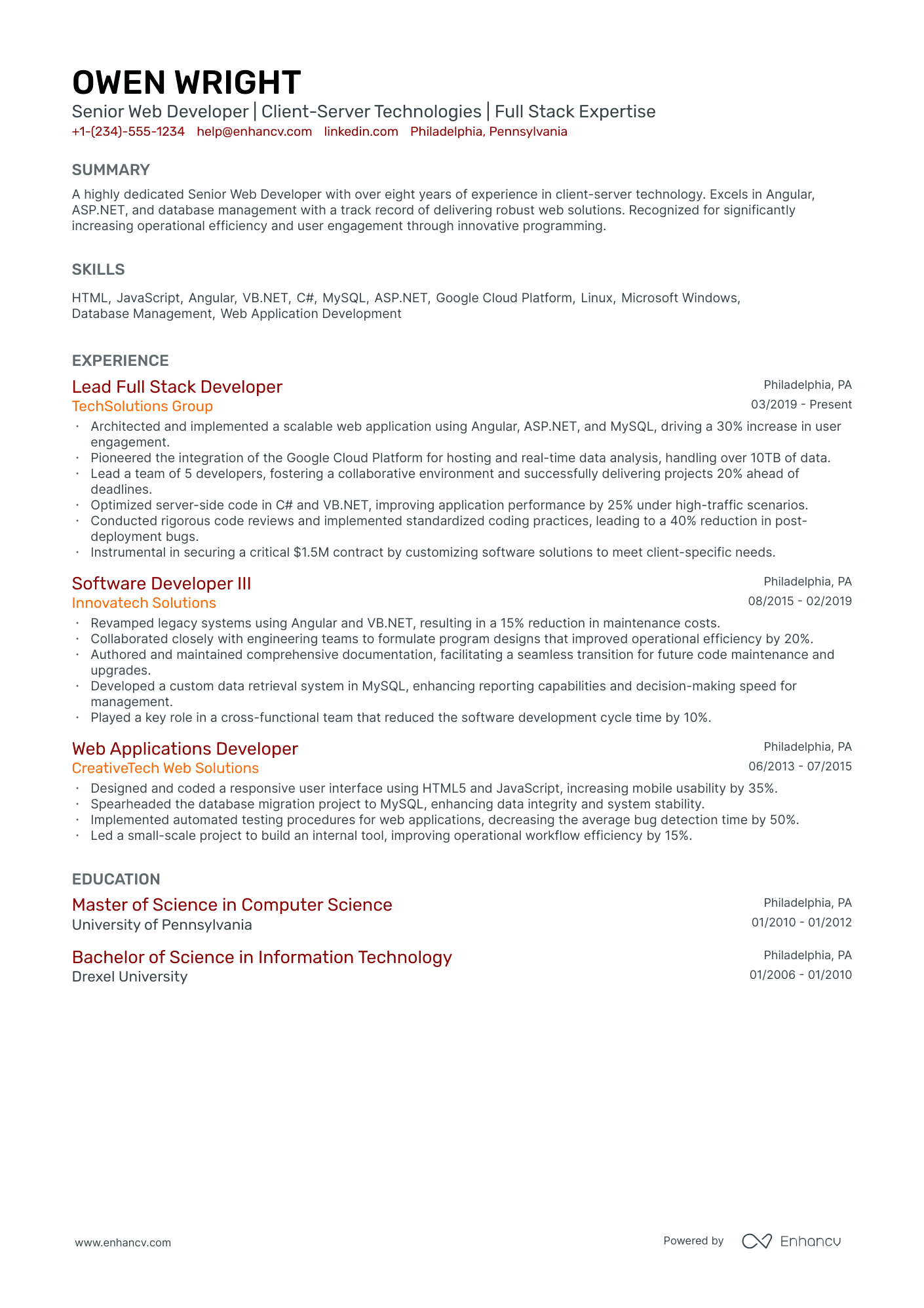 5 Senior Web Developer Resume Examples & Guide for 2024