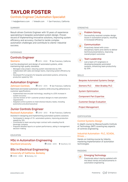 5 Controls Engineer Resume Examples & Guide for 2024