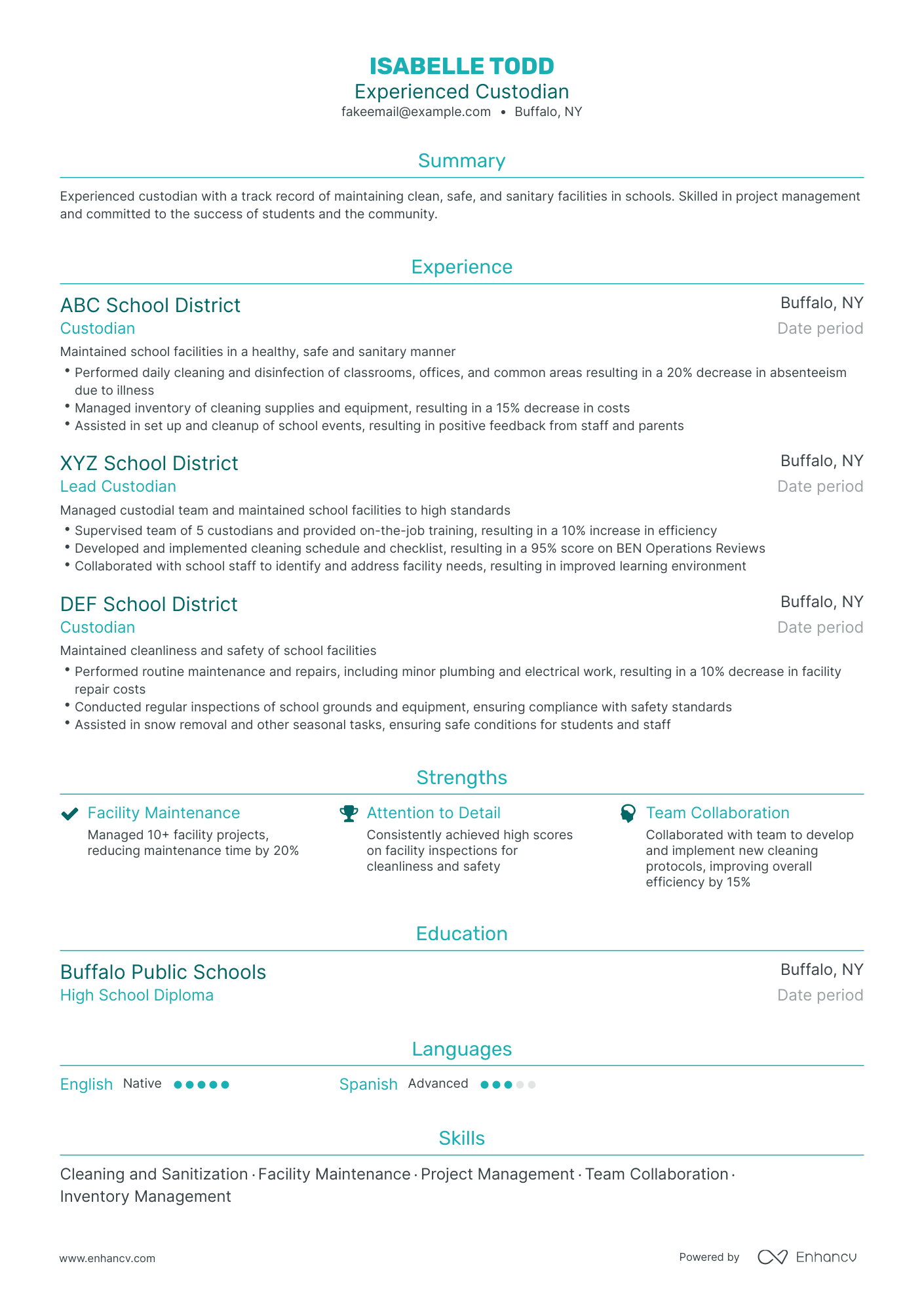 5 Custodian Resume Examples & Guide for 2024