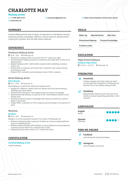 5 Makeup Artist Resume Examples & Guide for 2023