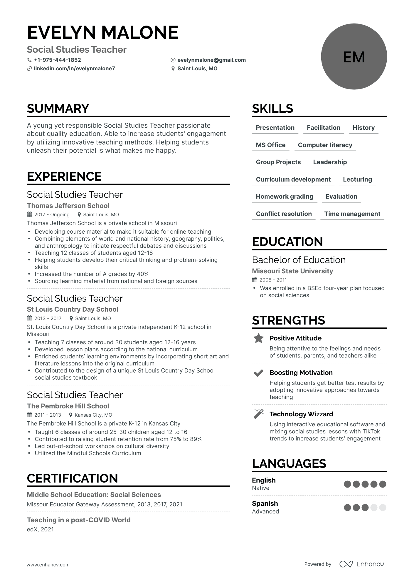 5 Social Studies Teacher Resume Examples & Guide for 2024