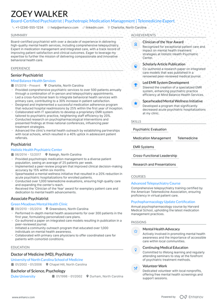 5 Psychiatrist Resume Examples & Guide for 2024