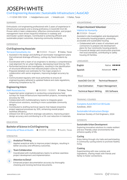 Civil Project Engineer Bio Examples 18 Civil Engineer Resume Examples & Guide for 2026
