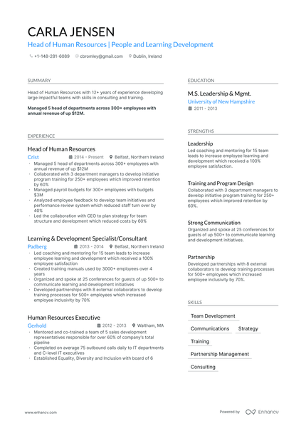 HR Manager resume example