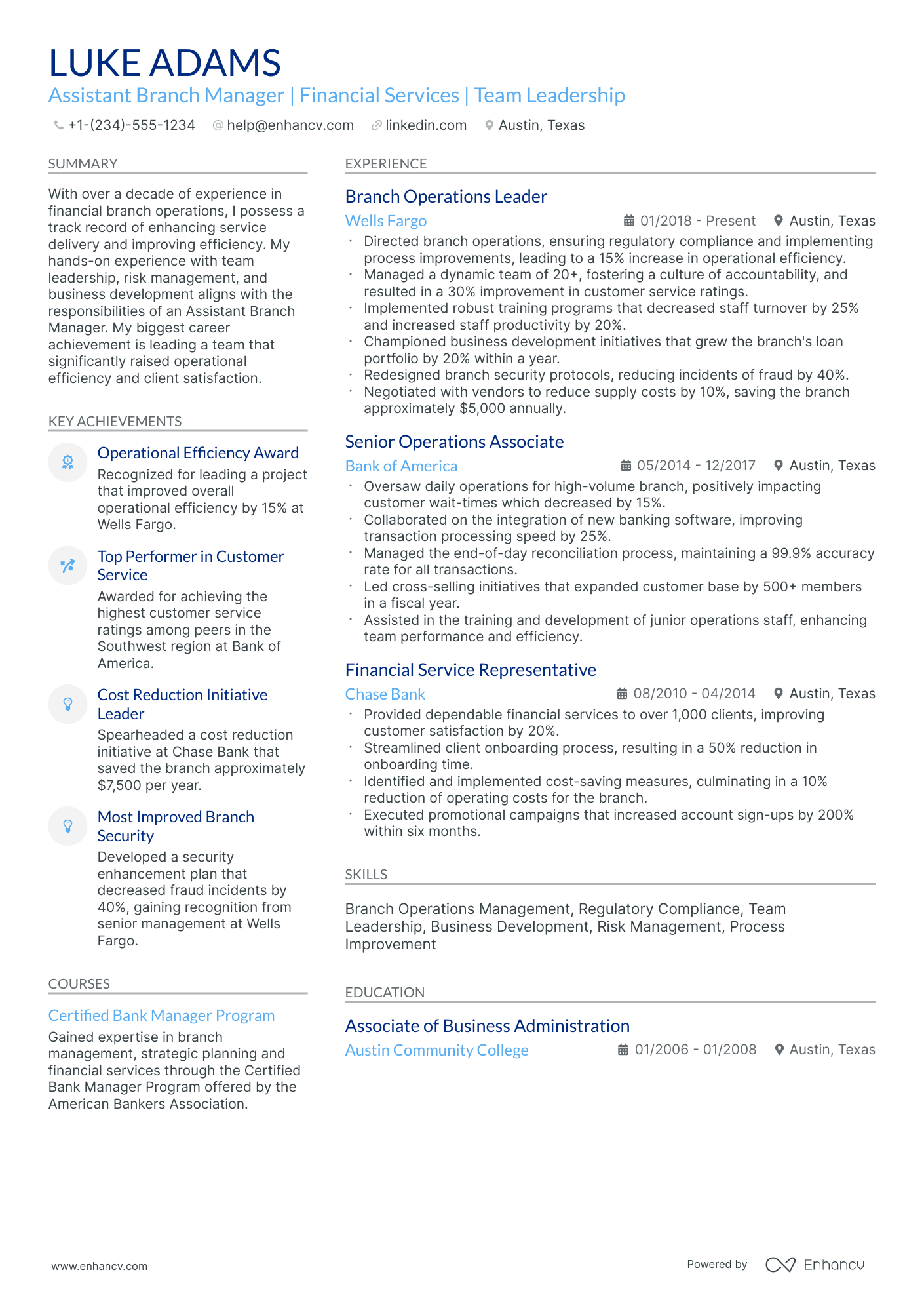 10 Assistant Branch Manager Resume Examples & Guide for 2026