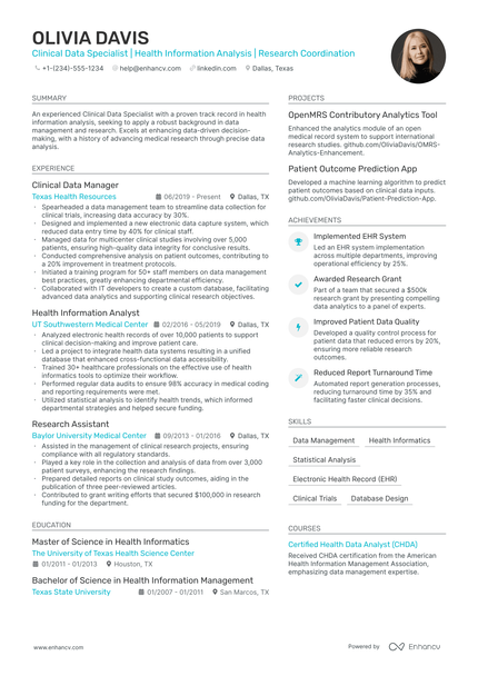 5 Clinical Data Analyst Resume Examples & Guide for 2024