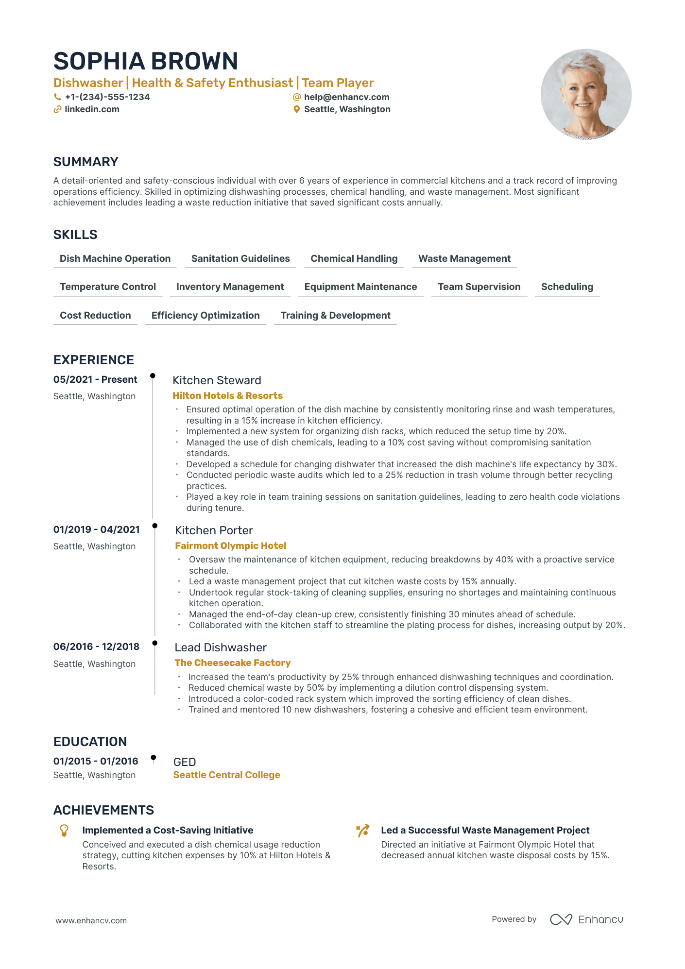 5 Dishwasher Resume Examples & Guide for 2024