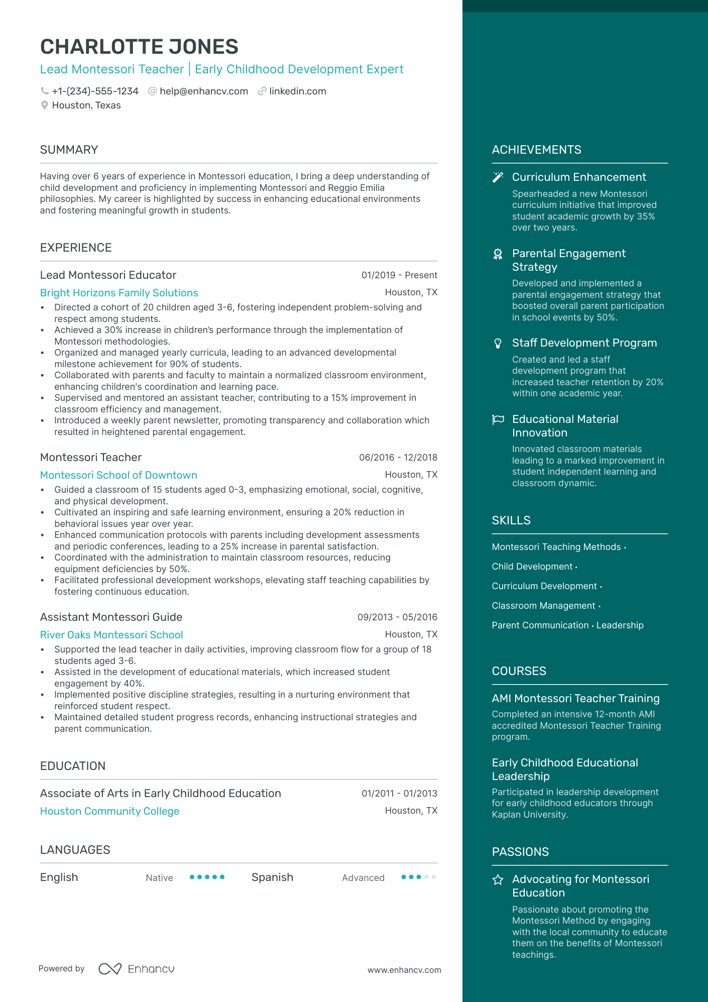 5 Montessori Teacher Resume Examples & Guide for 2024