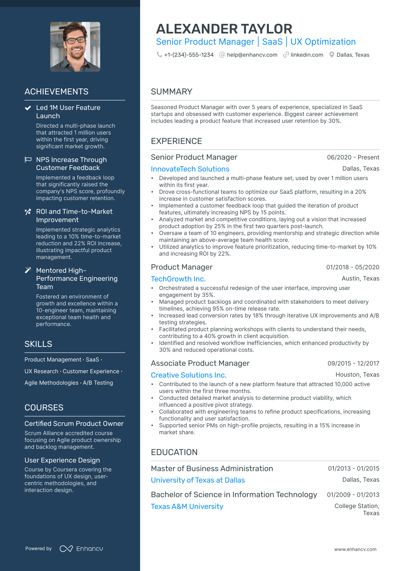 5 SaaS Product Manager Resume Examples & Guide for 2024